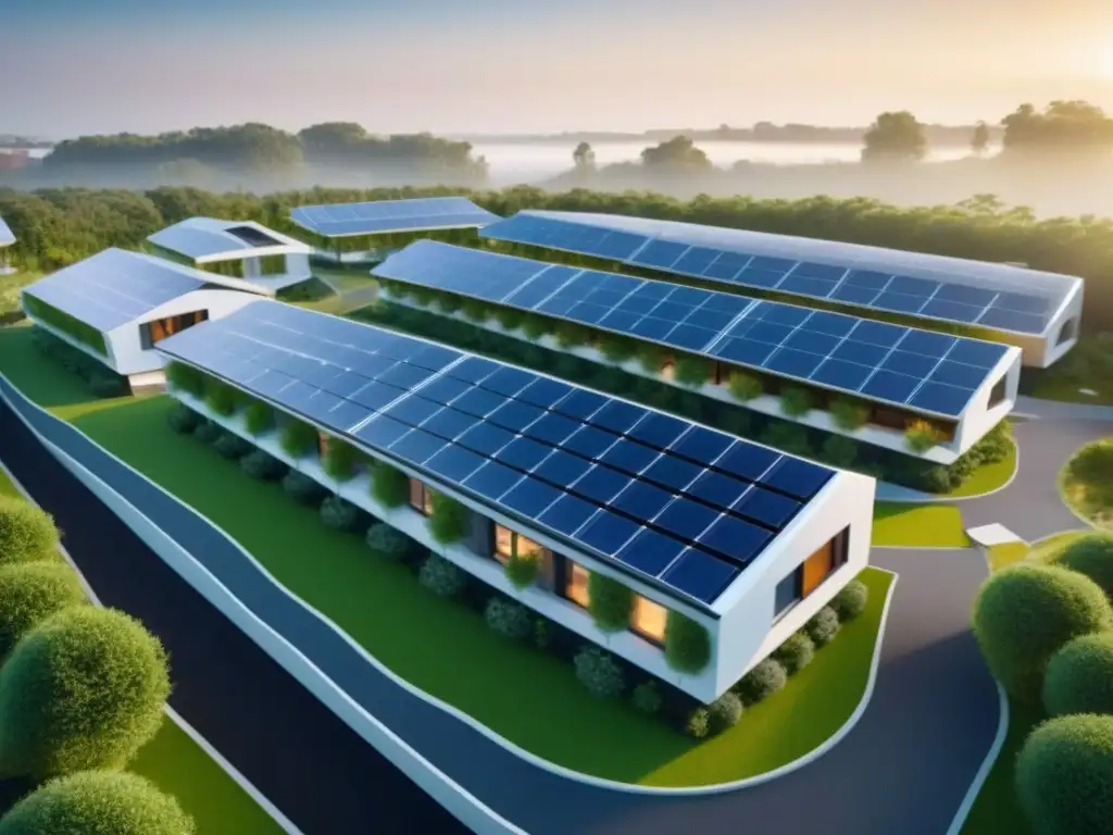 Complejo ecofuturista: diseño sostenible y tecnología verde en la ciudad Un complejo habitacional futurista y sostenible con tecnología ecofriendly y profesionales discutiendo sobre hipotecas basadas en ingresos futuros
