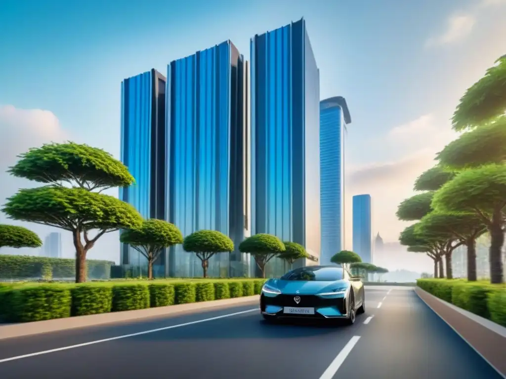 Complejo de rascacielos modernos y lujosos en la ciudad Un complejo de rascacielos modernos y lujosos, con diseño elegante y tecnología inteligente, en medio de un paisaje urbano futurista