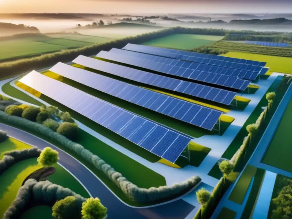 Complejo residencial sustentable: visión futurista de energía renovable Un complejo residencial sostenible con energías renovables integradas en su arquitectura futurista