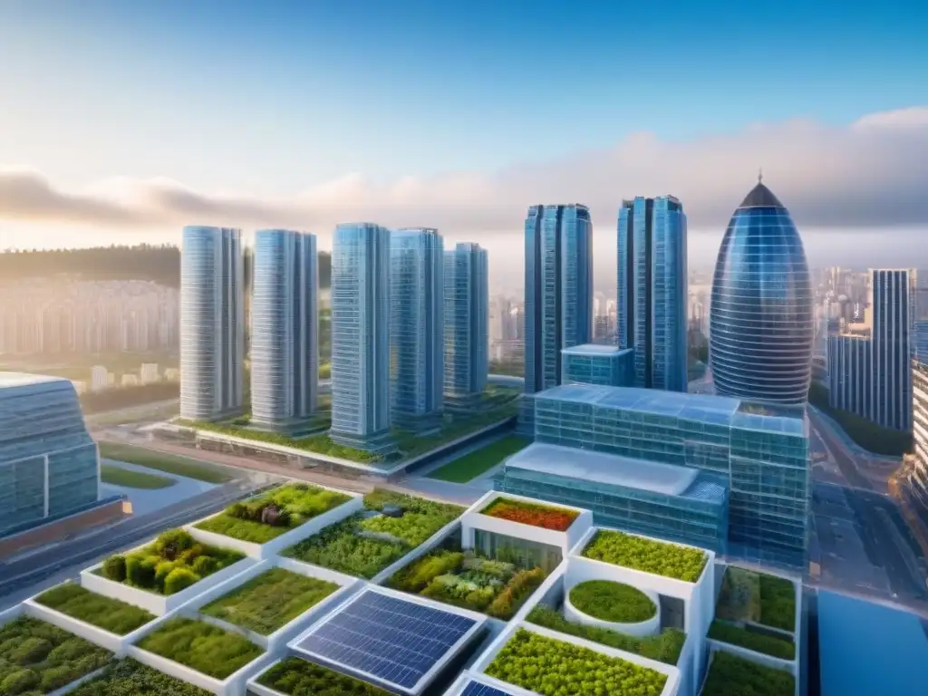 Contraste urbano: edificios sostenibles vs Contraste entre edificios sostenibles y tradicionales en una ciudad futurista, destacando los Beneficios préstamos inmobiliarios sostenibles