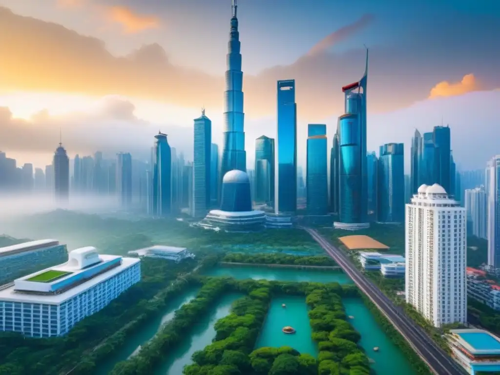 Contraste entre skyline futurista de Asia y arquitectura tradicional de América