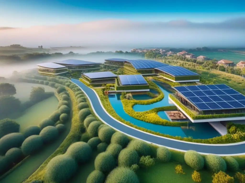 Desarrollo inmobiliario sostenible: armonía urbana y natural Un desarrollo inmobiliario sostenible con certificaciones sostenibles sector inmobiliario, donde la arquitectura moderna se fusiona con la naturaleza