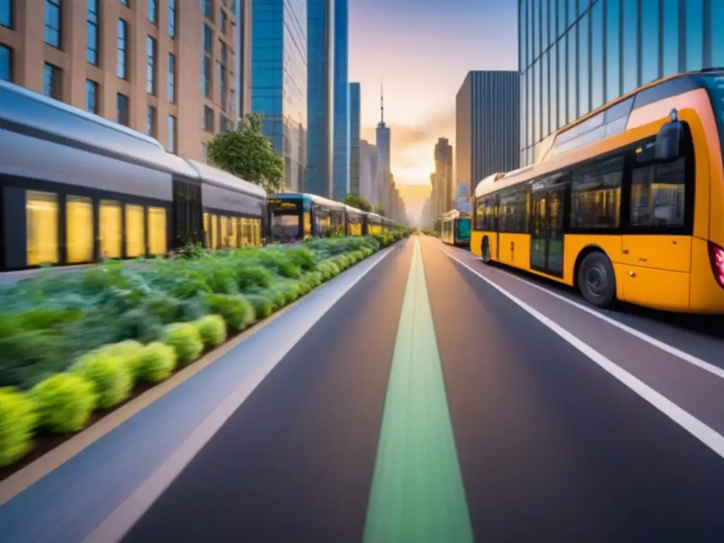 Metrópolis sostenible: armonía entre naturaleza y ciudad Desarrollo urbano sostenible en ciudades vivibles: paisaje urbano vibrante con espacios verdes, transporte público eficiente y arquitectura moderna