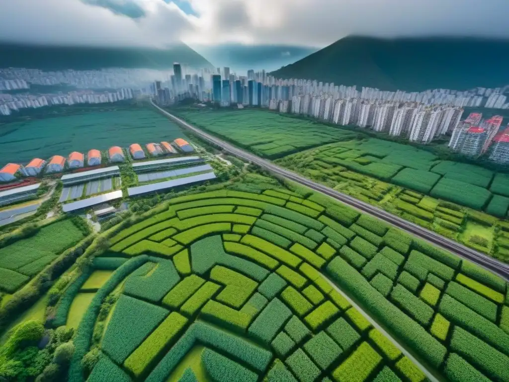 Desarrollo urbano sostenible en Latinoamérica: armonía ecoamigable Desarrollo urbano sostenible en Latinoamérica con techos verdes y paneles solares, integrando transporte público eficiente