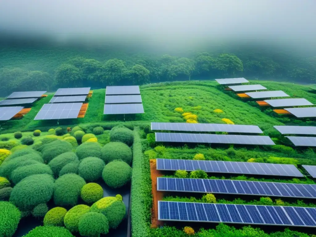 Desarrollo inmobiliario sostenible: armonía entre naturaleza y arquitectura Deslumbrante proyecto inmobiliario sostenible líder con techos verdes y paneles solares