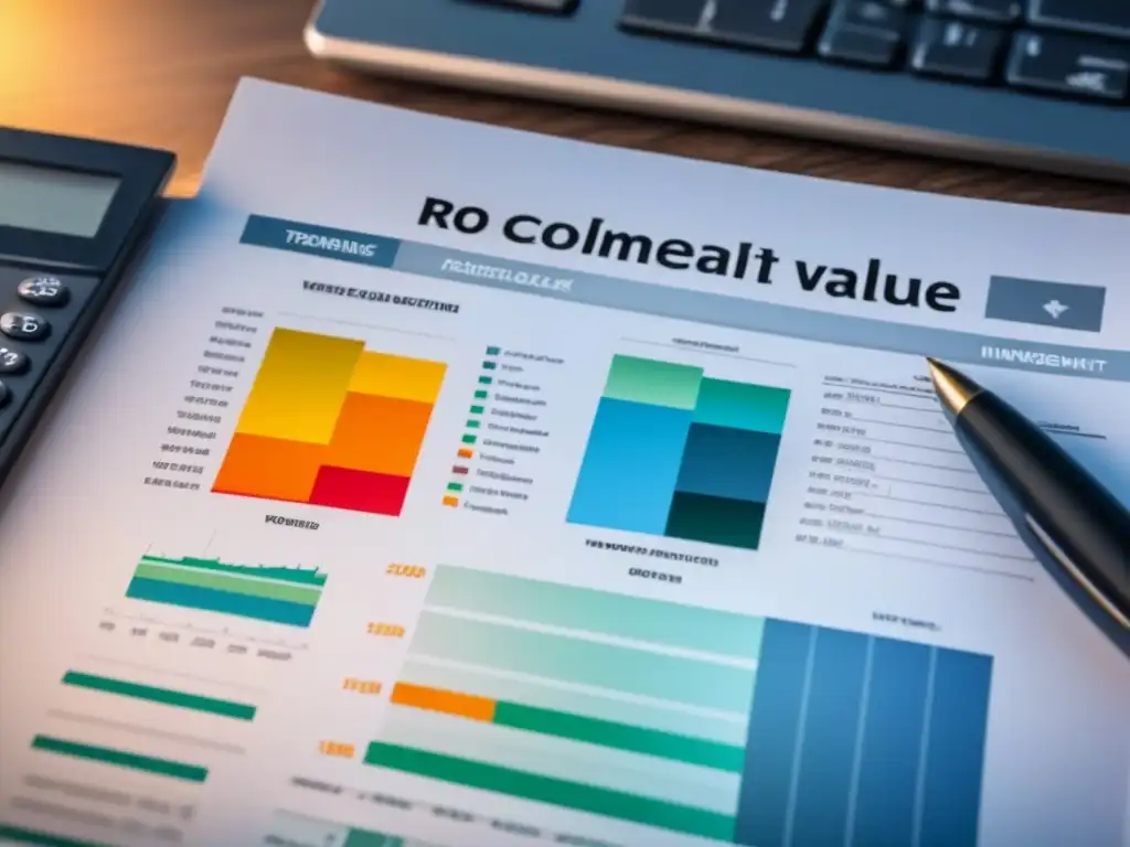 Calculadora ROI: Detalles financieros para invertir en propiedades Detallada calculadora ROI Flipping Propiedades con gráficos coloridos y datos financieros organizados