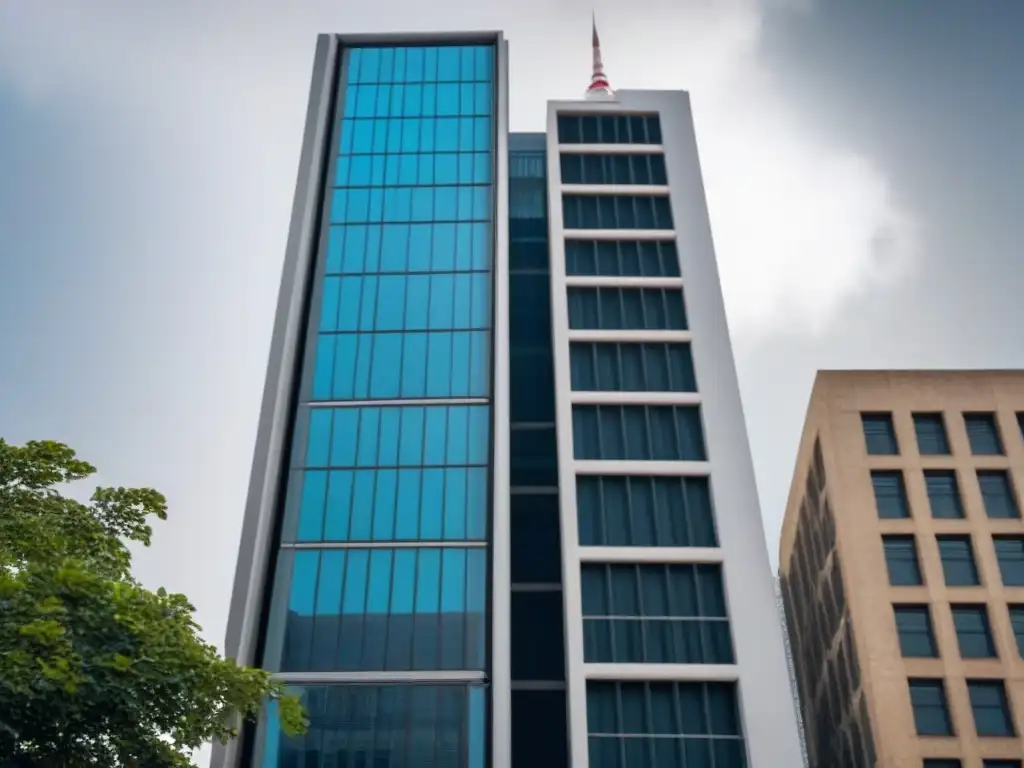 Infografía de auditorías para mitigar riesgos en edificio de altura Infografía detallada de edificio rodeado de riesgos, destacando áreas para auditorías gestión riesgos inmobiliarios