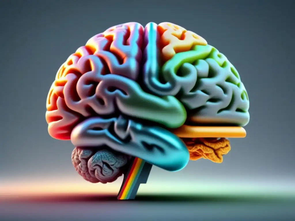 Neuromarketing inmobiliario: Decisión de inversión Ilustración detallada y moderna de un cerebro 3D con secciones resaltadas, simbolizando el Neuromarketing inmobiliario para inversores