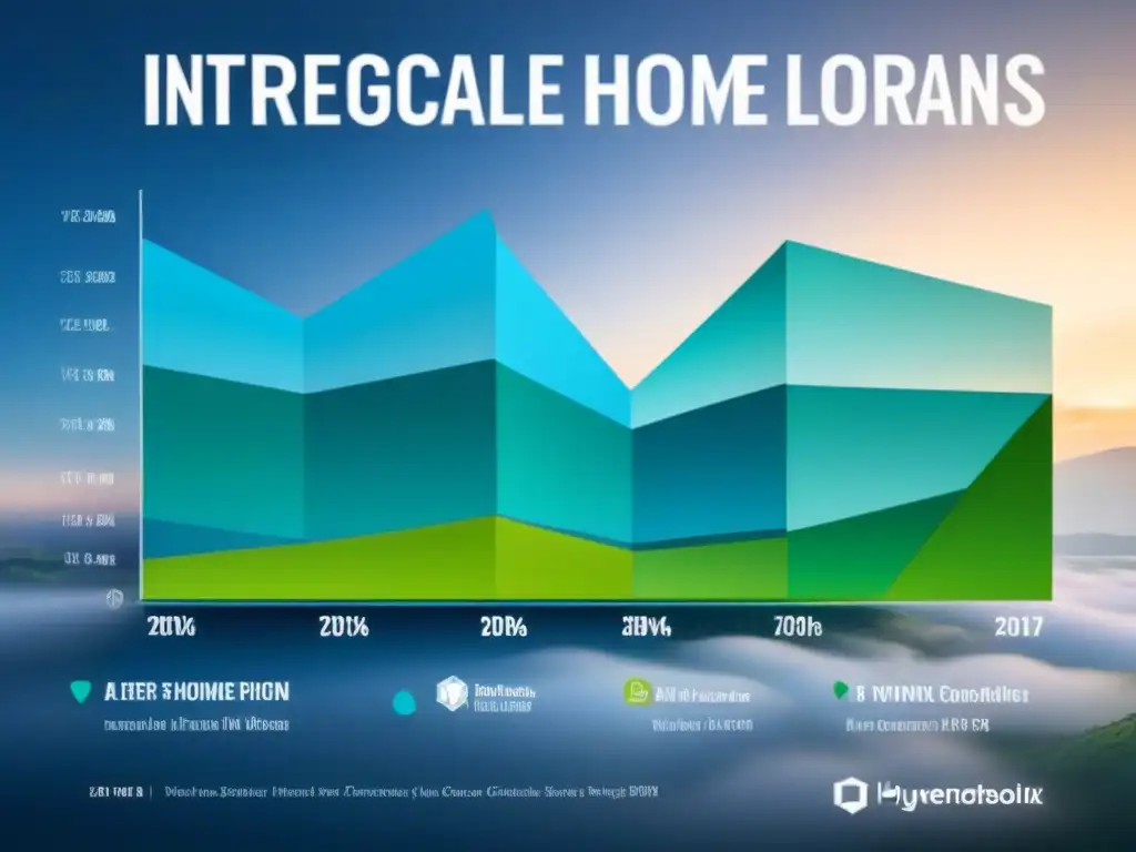 Comparativa de tasas de interés para préstamos hipotecarios: gráficos detallados en tonos azules y verdes Infografía detallada de tasas de interés en préstamos para viviendas, con gráficos y colores que inspiran estabilidad financiera