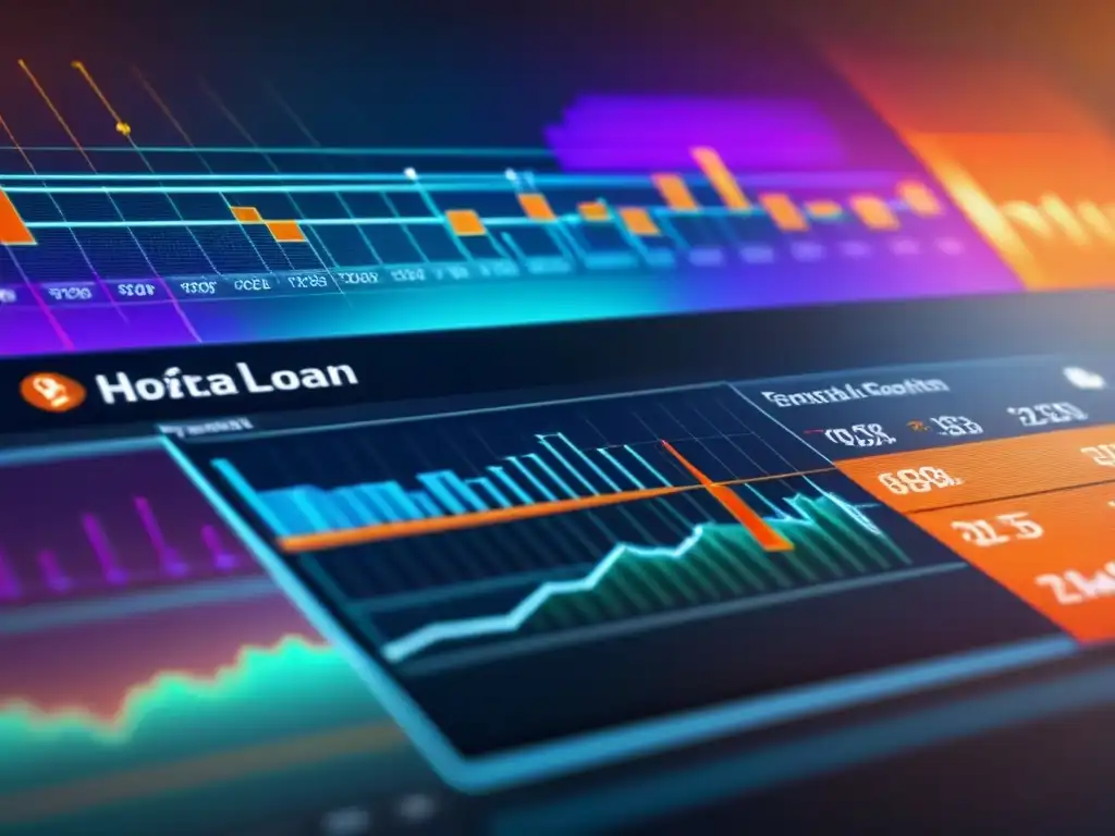 Gráficos financieros futuristas y complejos de índices ARM Un detallado interfaz digital futurista con gráficos financieros y patrones geométricos, para la guía índices préstamos ARM