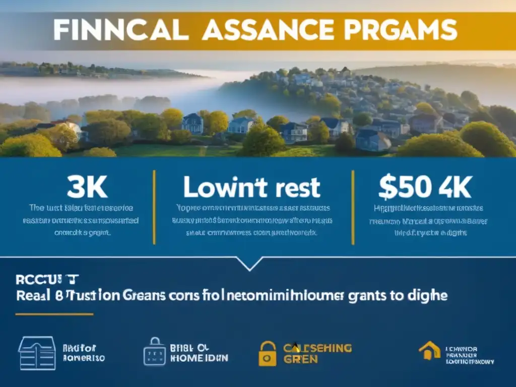 Programas de asistencia financiera para minorías en bienes raíces Un detallado infográfico moderno sobre financiamiento inmobiliario para minorías, con gráficos, iconos y colores profesionales