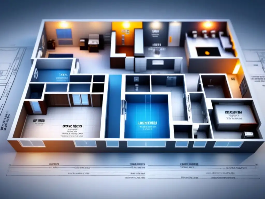 Integración de servicios en edificio: eficacia y funcionalidad Detallado plano arquitectónico resaltando la integración de servicios en proyectos de edificios en altura