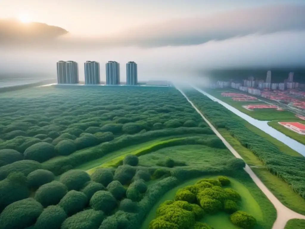 Planos arquitectónicos sostenibles: visión urbanística innovadora Un detallado plano arquitectónico moderno para un proyecto urbano sostenible, resaltando normativas de construcción para desarrolladores inmobiliarios