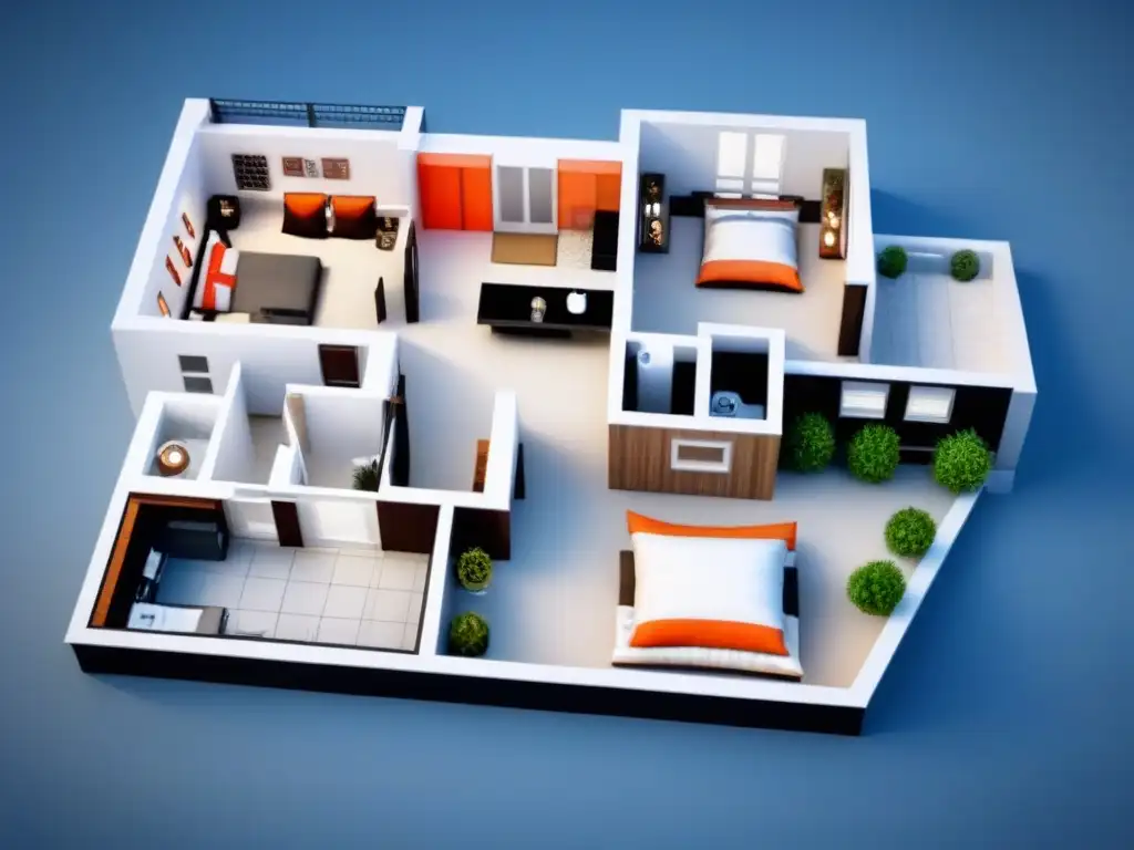 Plano detallado de edificio contemporáneo: valoración inmobiliaria Un detallado plano arquitectónico moderno de un edificio de apartamentos contemporáneo, con anotaciones sobre valoración de propiedades