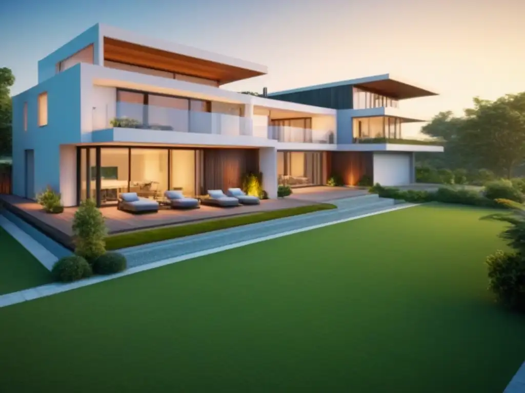 Plan arquitectónico sostenible en 8k: diseño moderno y ecológico Un detallado plano arquitectónico de diseño sostenible incorporando espacios verdes, fuentes de energía renovable y materiales ecológicos