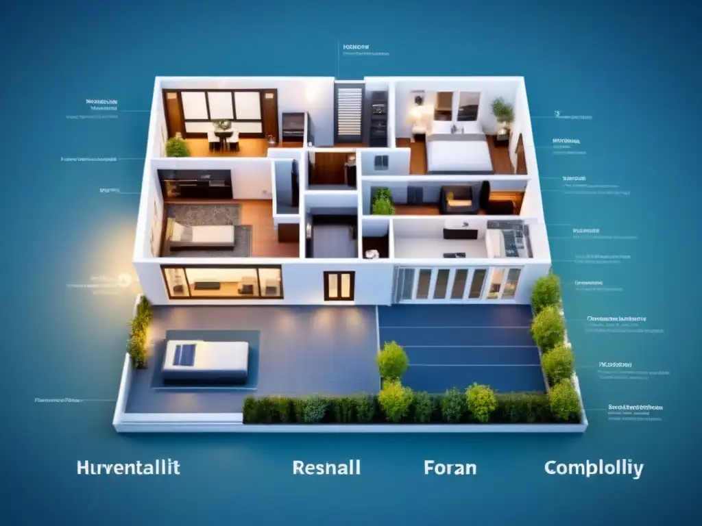 Detallado plano de casa renovada con mejoras ecoamigables y cálculos de retorno de inversión