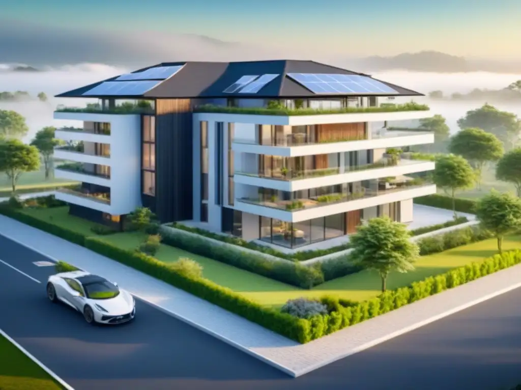 Proyecto de vivienda sostenible: diseño innovador y financiamiento Detalle arquitectónico de proyecto de vivienda sostenible con innovadoras políticas de financiamiento inmobiliario