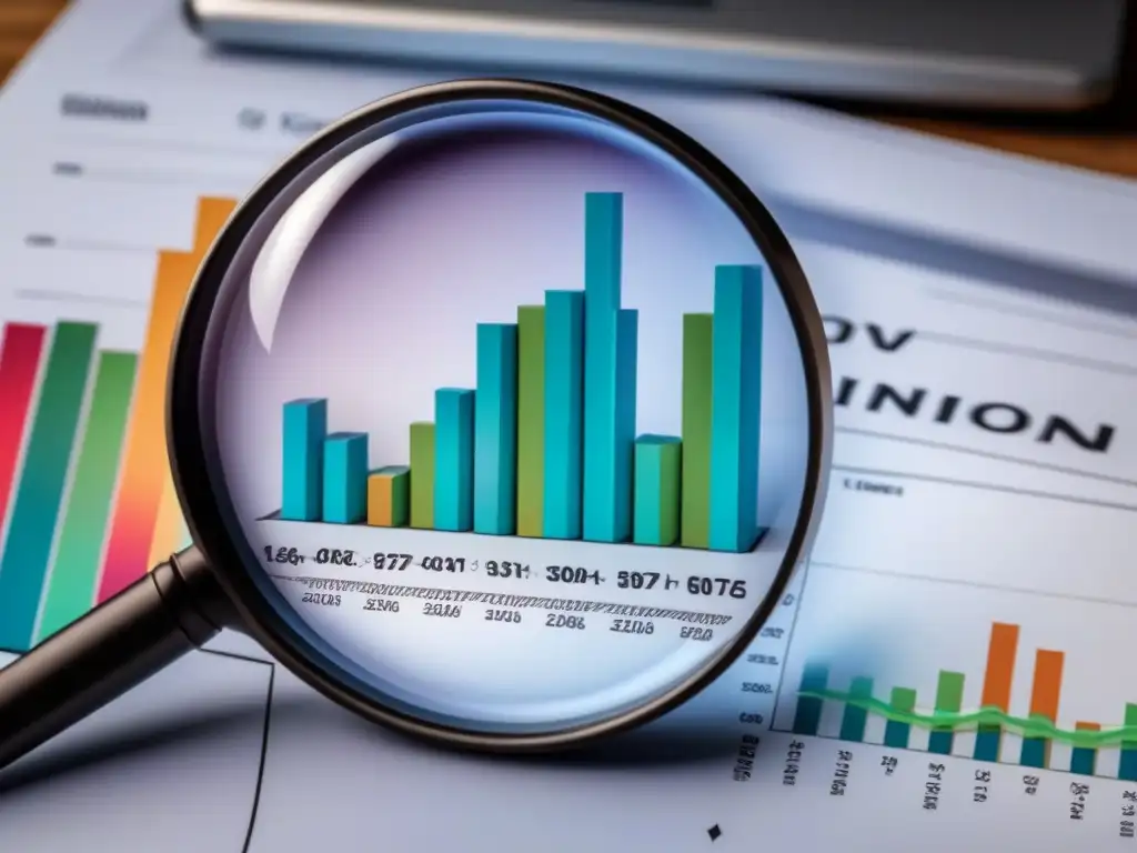 Análisis detallado: Inflación vs Detalle experto: lupa analiza gráfico financiero, correlación inflación y bienes raíces