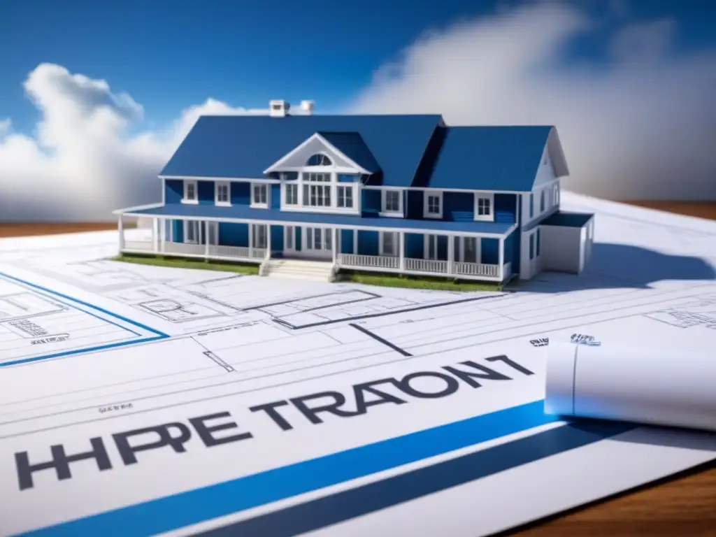 Planos arquitectónicos detallados para renovación: azul y blanco Detalle de planificación financiera para renovación de propiedad en plano arquitectónico moderno en azul y blanco