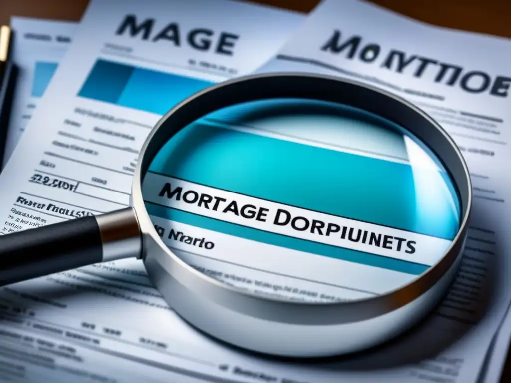 Detalles hipnóticos de una lupa sobre documentos hipotecarios Detalle increíble: lupa sobre documentos hipotecarios, comparativa préstamos FHA vs