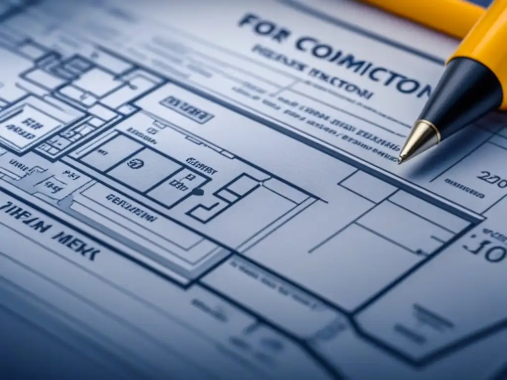 Detalle meticuloso de un plano arquitectónico moderno con requisitos legales