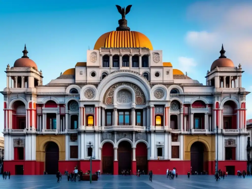 Detalle excepcional del Palacio de Bellas Artes en 8k Detalles arquitectónicos restauración Palacio de Bellas Artes, revitalizando historia y cultura en comunidad
