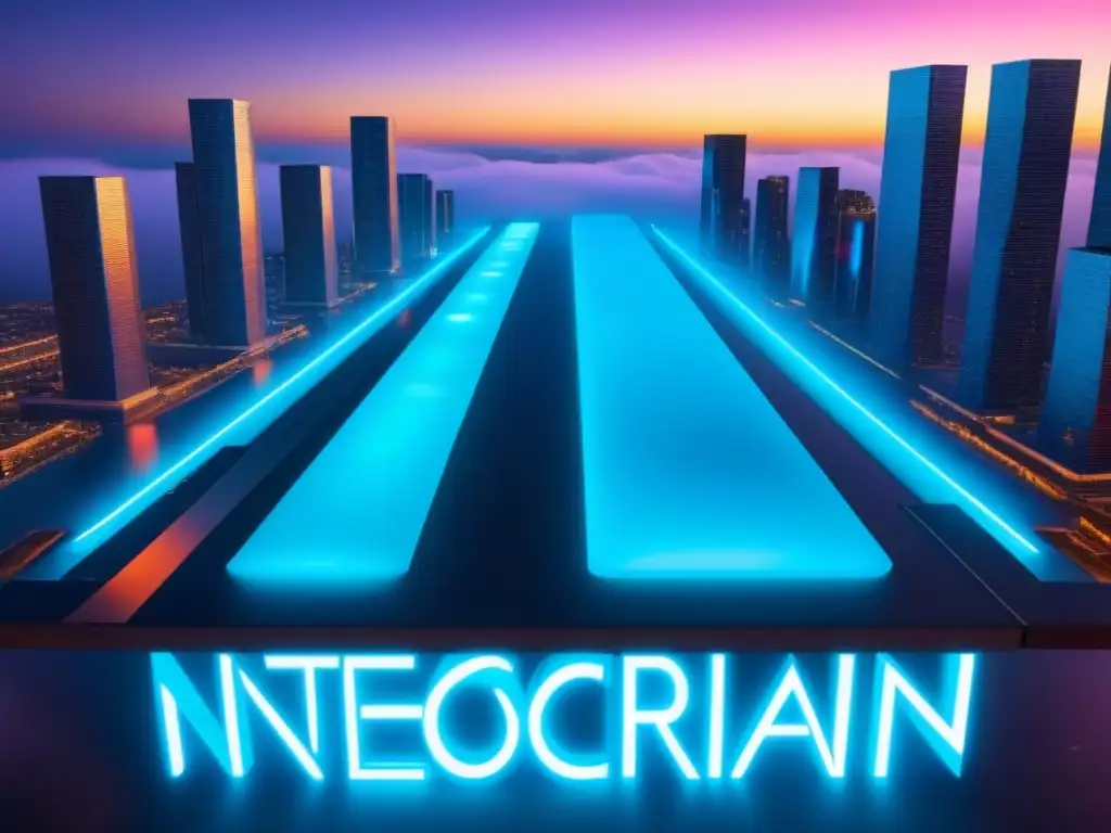 Red de blockchain: transacciones seguras y transparentes de propiedades Representación digital futurista de una red blockchain con títulos de propiedad, destacando transacciones seguras