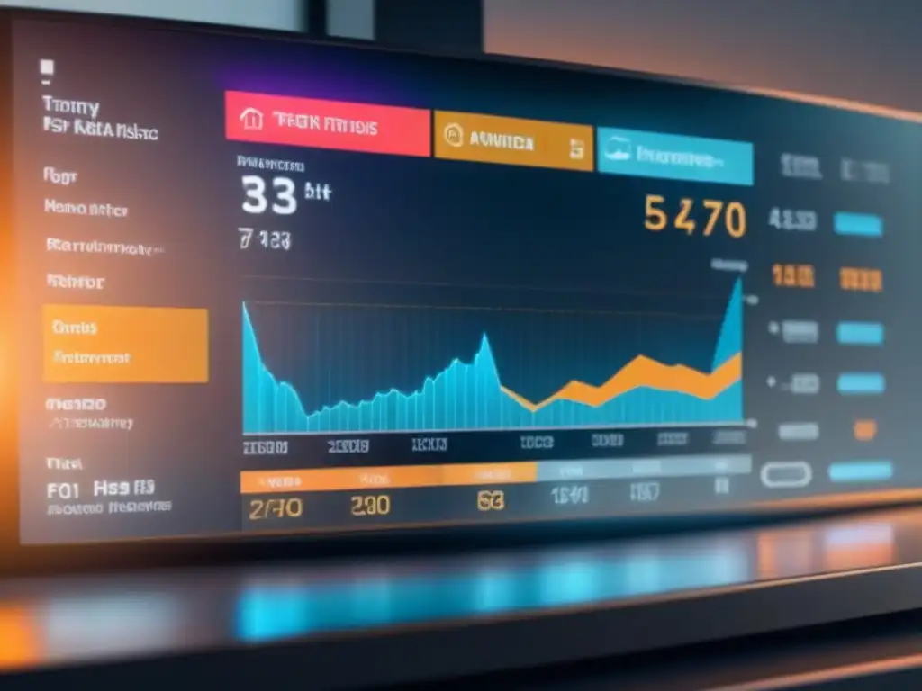 Tablero digital futurista para gestión inmobiliaria Dashboard digital futurista mostrando rentabilidad propiedades con herramientas digitales