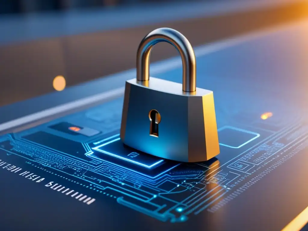 Seguridad digital en contratos inmobiliarios Ilustración digital moderna: un candado digital seguro fusionado con planos arquitectónicos, simbolizando la protección de datos en inmuebles