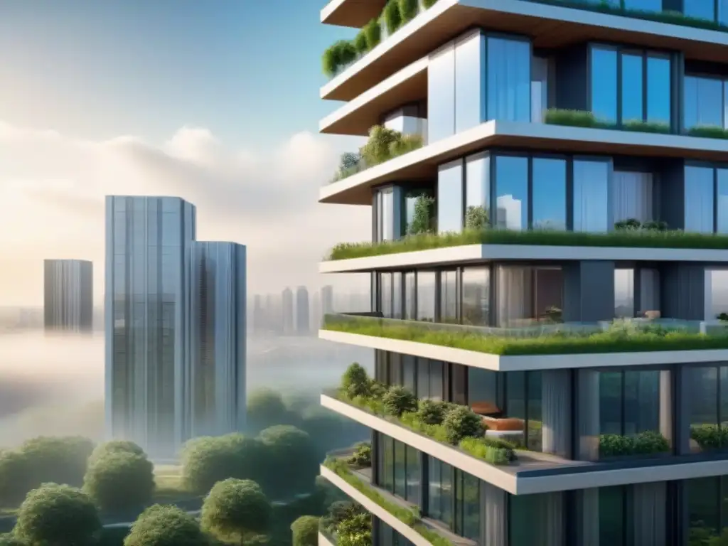 Arquitectura moderna sostenible: diseño innovador en 8k Un diseño arquitectónico moderno que integra armoniosamente servicios en proyectos, con edificios altos, espacios verdes y tecnologías innovadoras