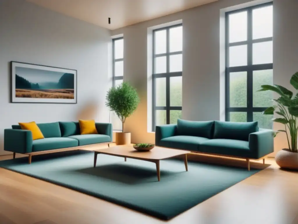 Diseño de hogar con impacto en el estado de ánimo: sala moderna, minimalista, luminosa y armoniosa