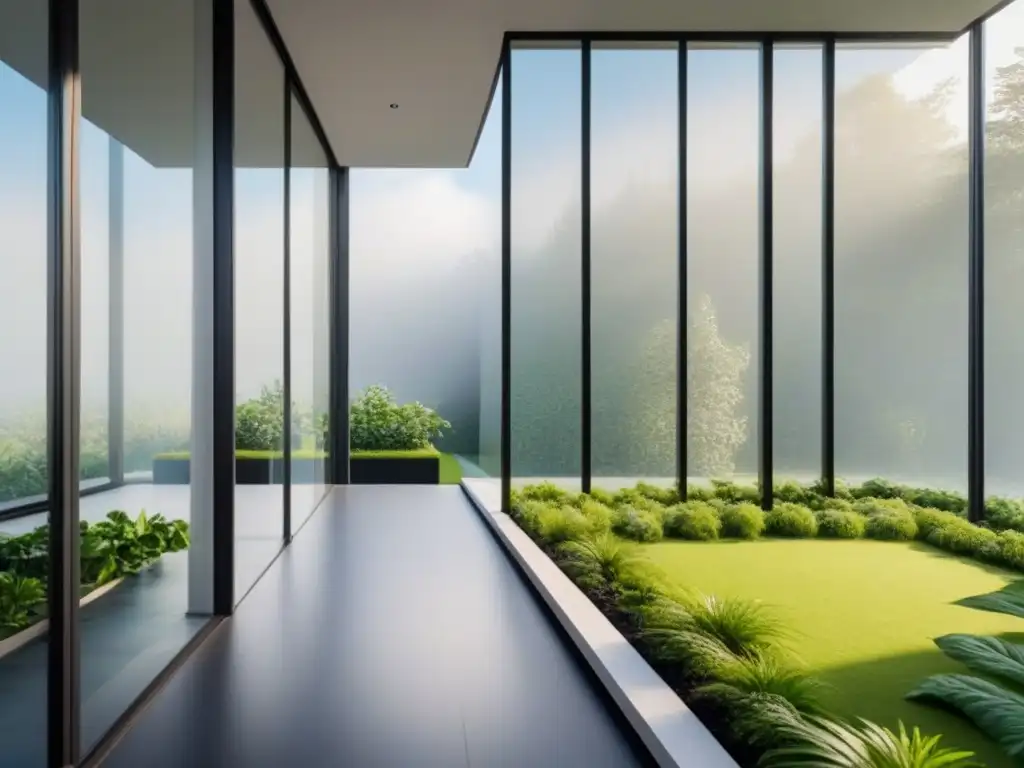Edificio sostenible en entorno natural con energía solar Diseño moderno y sostenible con paneles solares y vegetación