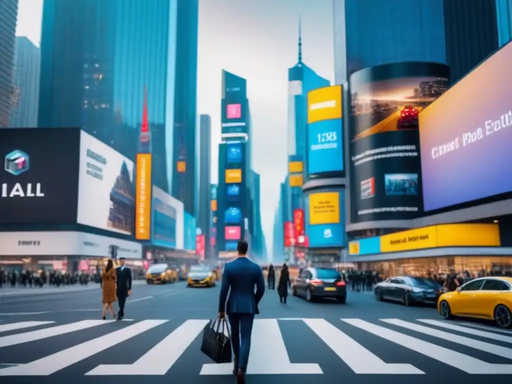 Distrito financiero moderno en 8k: vibrante y ultrarrealista Un distrito comercial bullicioso con rascacielos modernos, profesionales ocupados y datos financieros