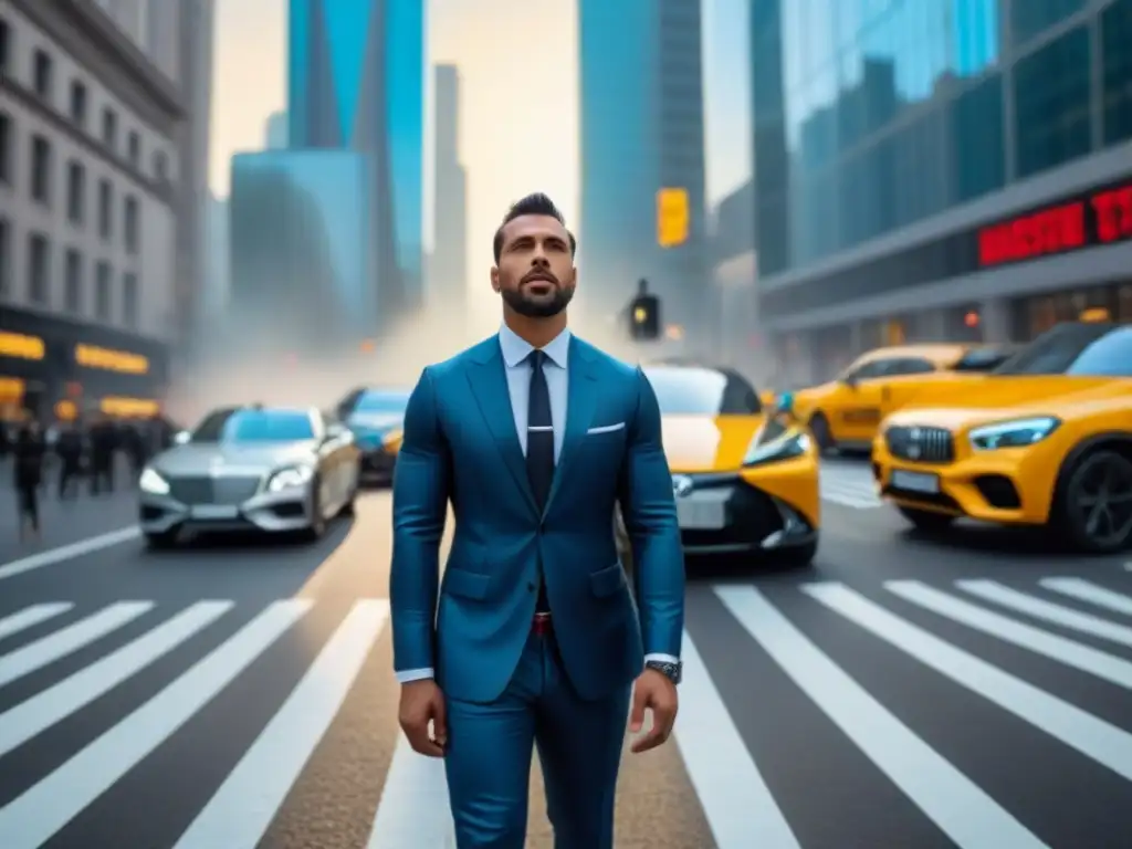 Distrito financiero dinámico y vibrante: 8k ultradetallado Un distrito financiero vibrante con rascacielos modernos y personas de negocios, reflejando el sol