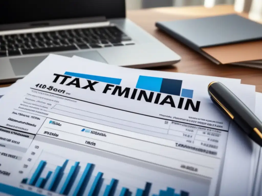 Detalles financieros: Estrategias óptimas para financiamiento inmobiliario Documentos financieros detallados en un escritorio moderno iluminado, realzando la importancia de la optimización fiscal financiamiento inmobiliario
