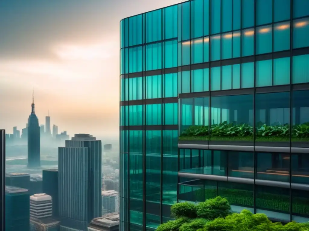 Edificio bancario futurista en la ciudad: mezcla de tecnología y naturaleza Edificio bancario futurista fusionando tecnología y naturaleza en la historia del financiamiento inmobiliario bancos