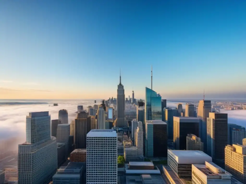 Edificio comercial moderno: imagen detallada y profesional Un edificio comercial moderno con diseño arquitectónico elegante y ventanas de piso a techo que reflejan el cielo, rodeado de una ciudad bulliciosa