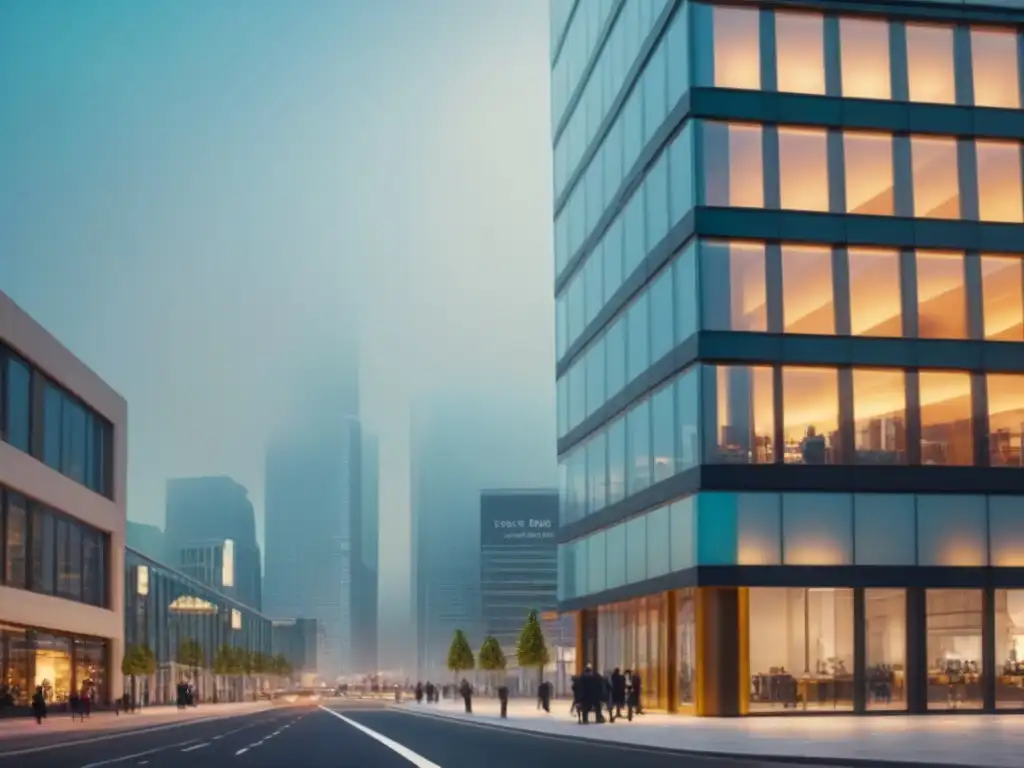 Edificio comercial moderno en entorno urbano vibrante Edificio comercial moderno con fachada de vidrio reflejando la ciudad, simbolizando éxito en préstamos basados en activos comerciales