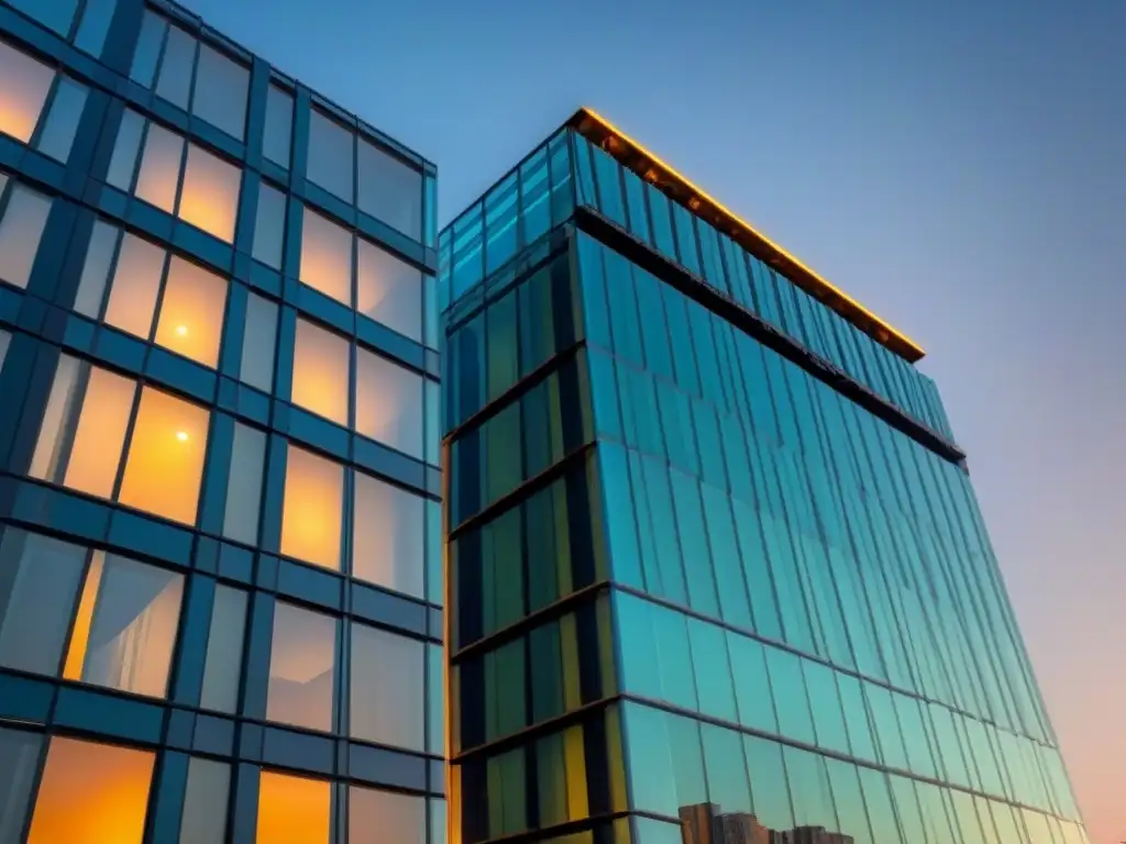 Edificio comercial moderno con vista panorámica de la ciudad en 8k Edificio comercial moderno con ventanales de vidrio reflejando la ciudad, realzando el financiamiento para bienes raíces comerciales