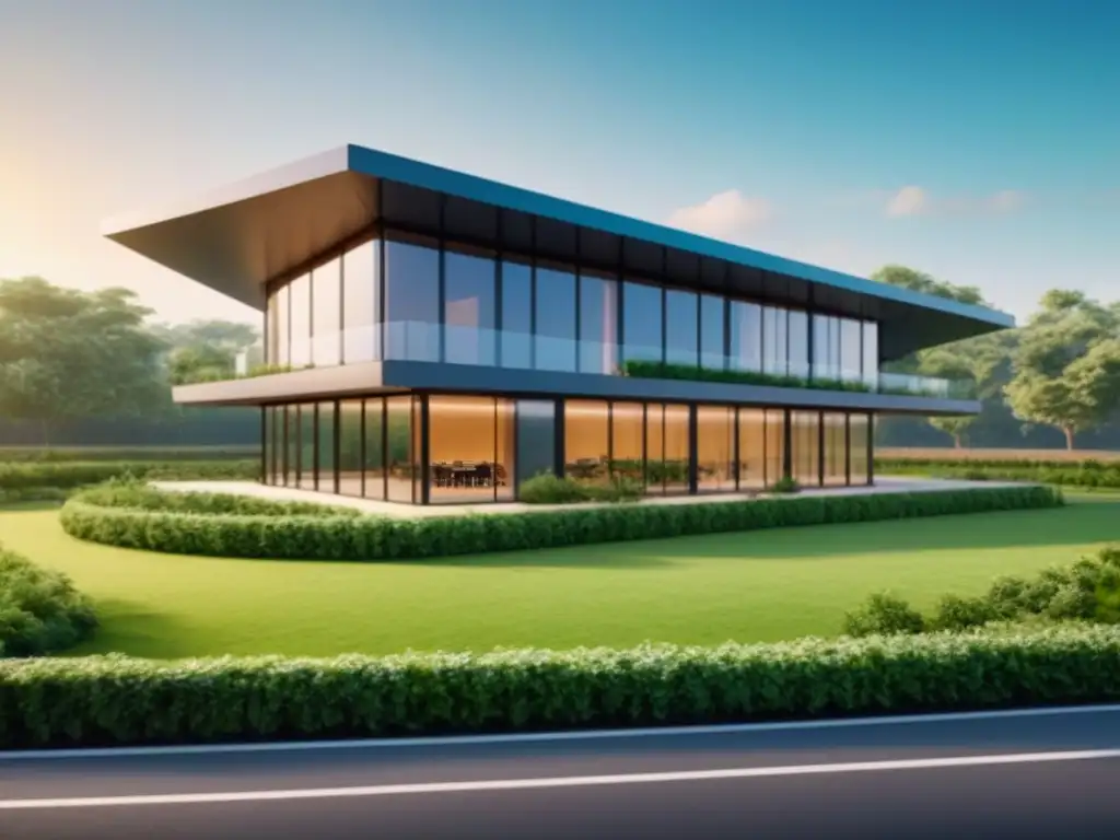 Edificio ecoamigable: símbolo de inversión sostenible en bienes raíces Edificio ecoamigable con paneles solares y financiamiento verde inversiones inmobiliarias