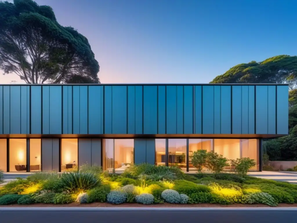 Edificio ecoamigable con paneles solares y paredes verdes Un edificio futurista ecoamigable con paneles solares y paredes verdes, destacando materiales construcción sostenibles innovadores