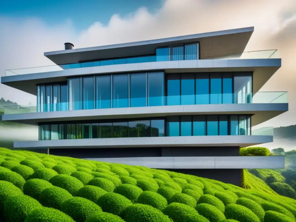 Edificio sostenible: diseño futurista en armonía con la naturaleza Edificio futurista de materiales construcción sostenibles innovadores en paisaje verde