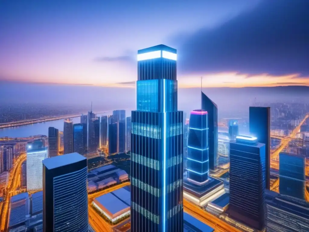 Edificio futurista con tecnología de seguridad avanzada en la ciudad Edificio futurista con medidas de seguridad avanzadas en la ciudad, protección datos inversiones inmobiliarias