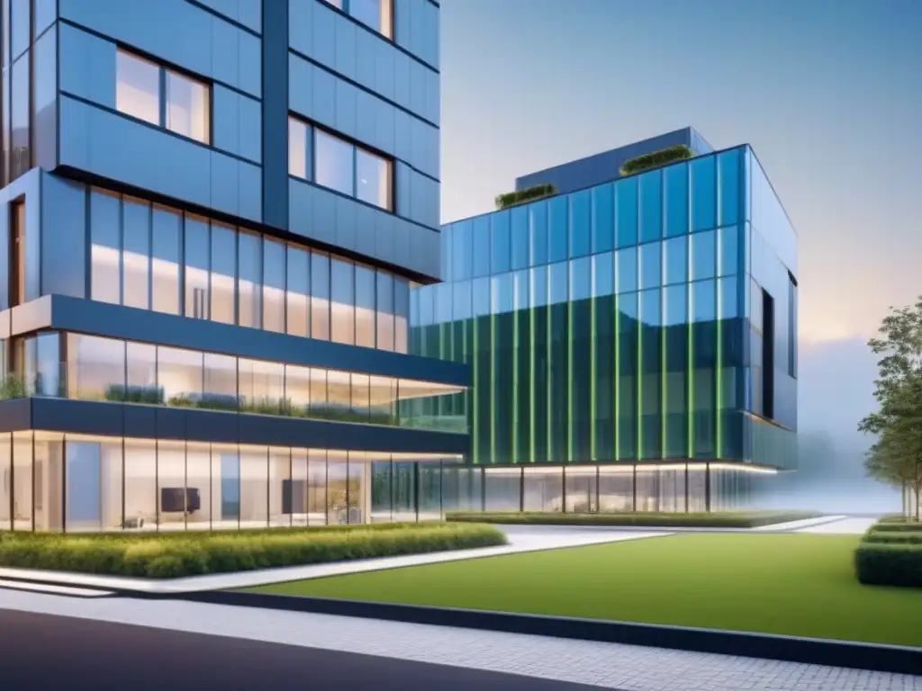 Edificio inteligente futurista con tecnología Proptech avanzada Edificio futurista con tecnología Proptech integrada y diseño sostenible