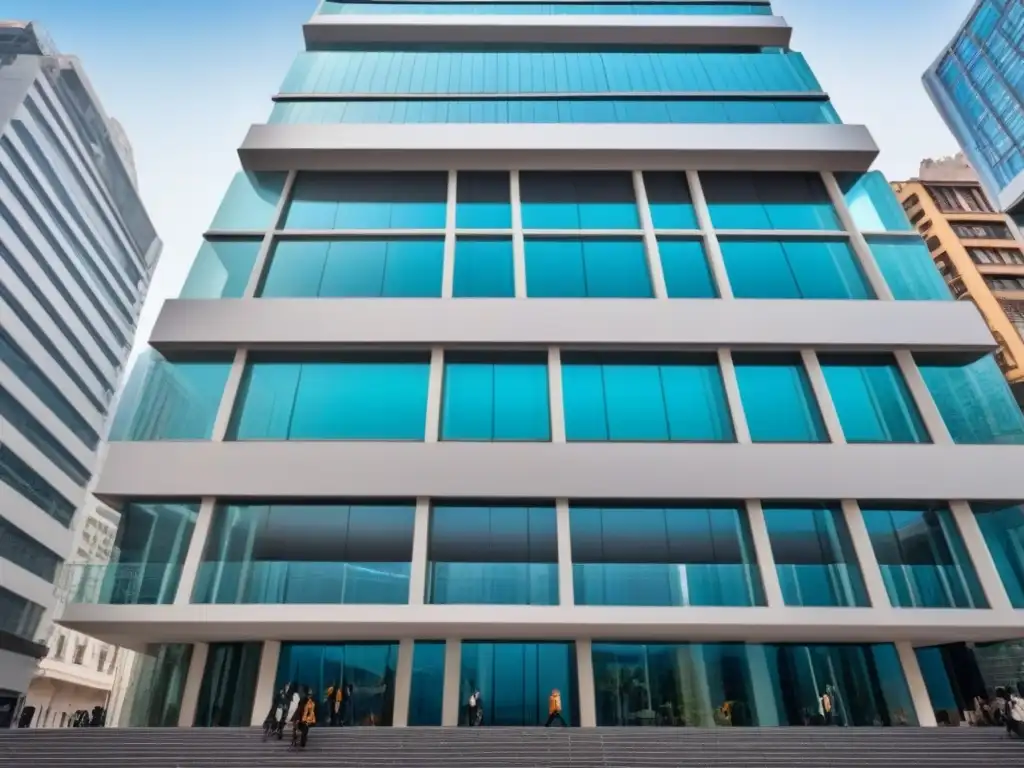Edificio de lujo en metrópolis latinoamericana: innovación y sofisticación Edificio moderno en el centro de una bulliciosa ciudad latinoamericana, reflejando innovación y sofisticación