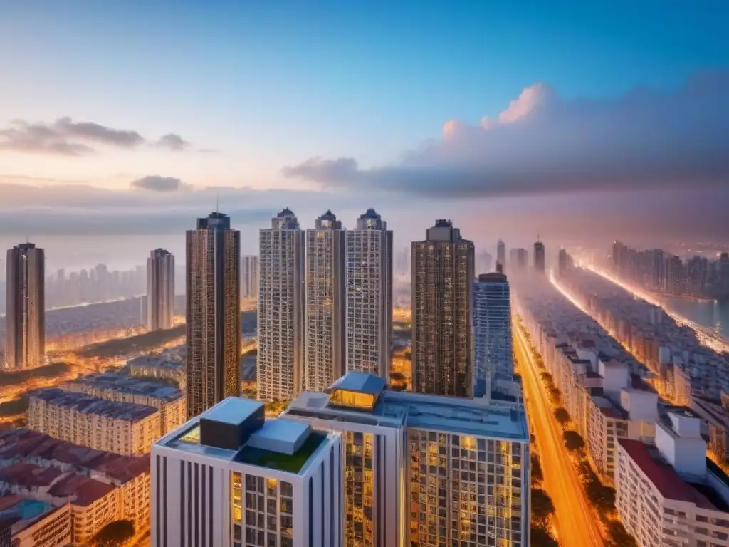 Edificio de lujo al atardecer en la ciudad Edificio moderno en ciudad vibrante al atardecer, reflejando luz solar