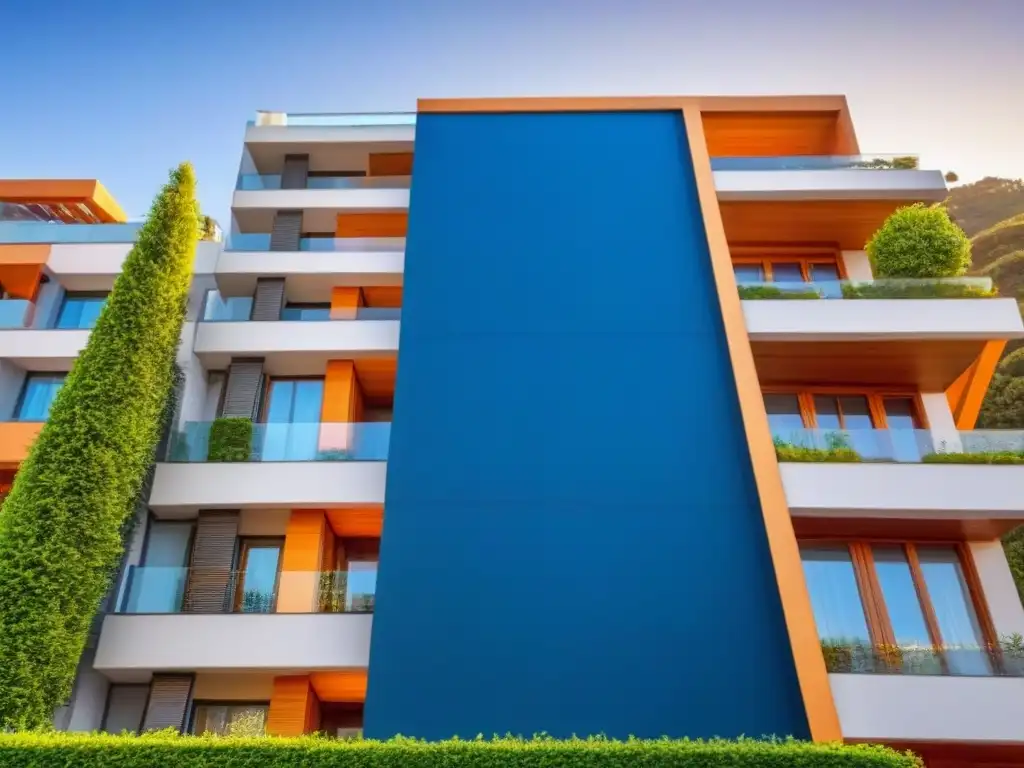 Arquitectura moderna en España: Protege tu inversión con seguro de hogar Edificio moderno en España resaltando su diseño arquitectónico, rodeado de vegetación, cielo azul