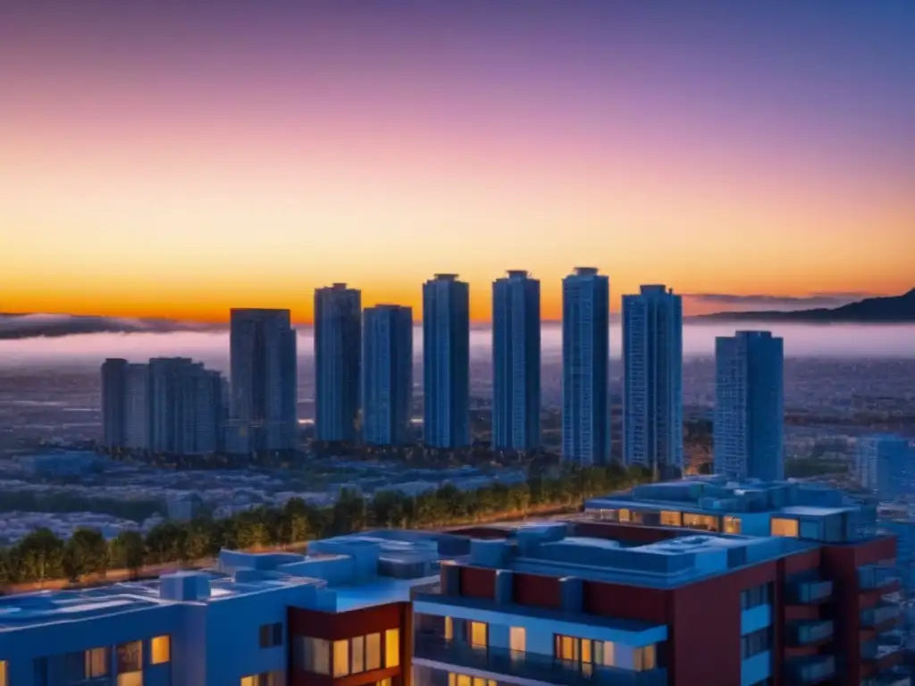 Edificio moderno con diseño lujoso en la ciudad al atardecer