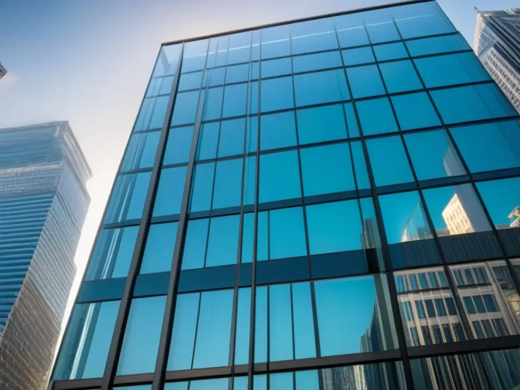 Edificio de oficinas moderno y elegante en 8k Edificio moderno con fachada de vidrio, reflejando la ciudad