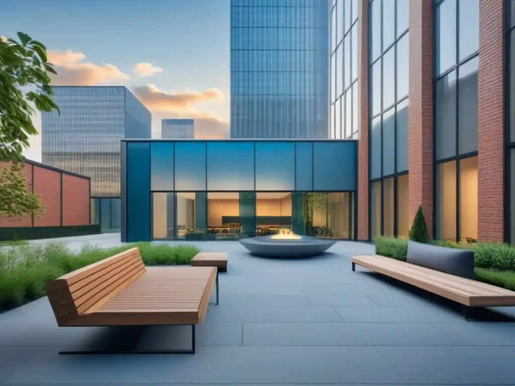 Un edificio moderno de diseño híbrido entre ladrillo y vidrio, con fondos de inversión híbridos inmobiliarios